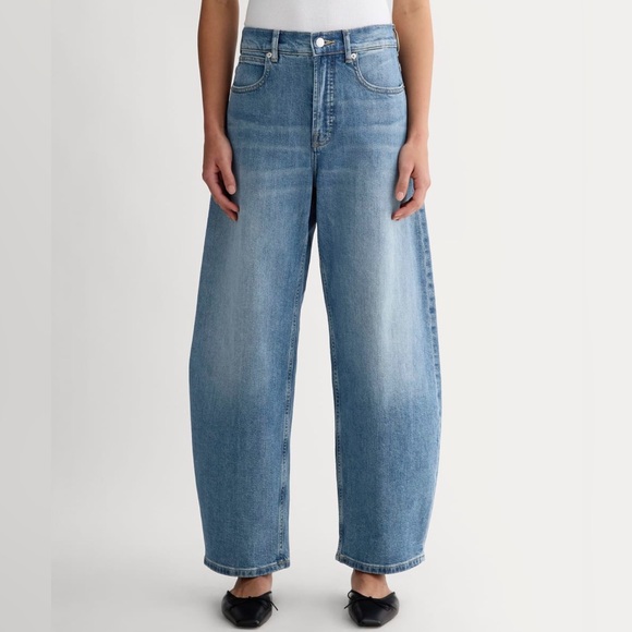 Everlane (28R) The Way High Barrel Medium Wash Denim Blue Organic Cotton Jeans - Picture 2 of 15